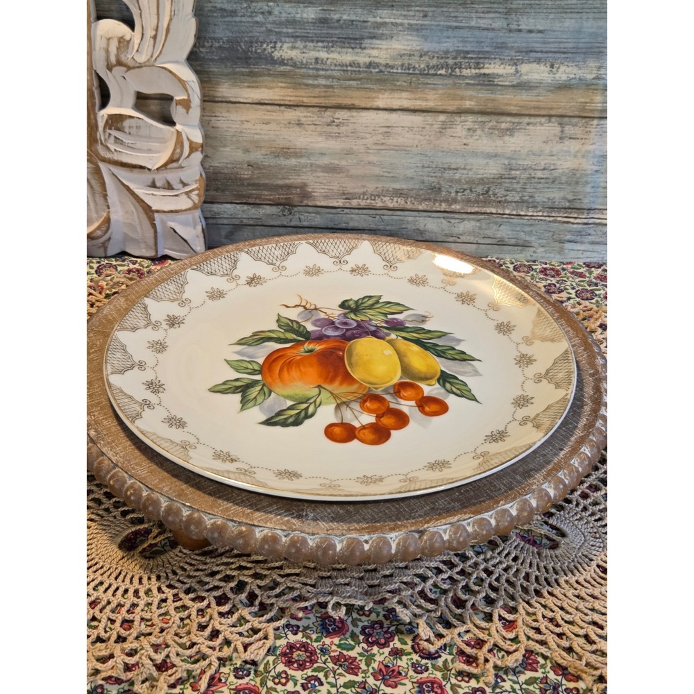 😎Vintage Hand Painted Fruit Porcelain Plate Gold Filigree Lace Border 10.5 Inch